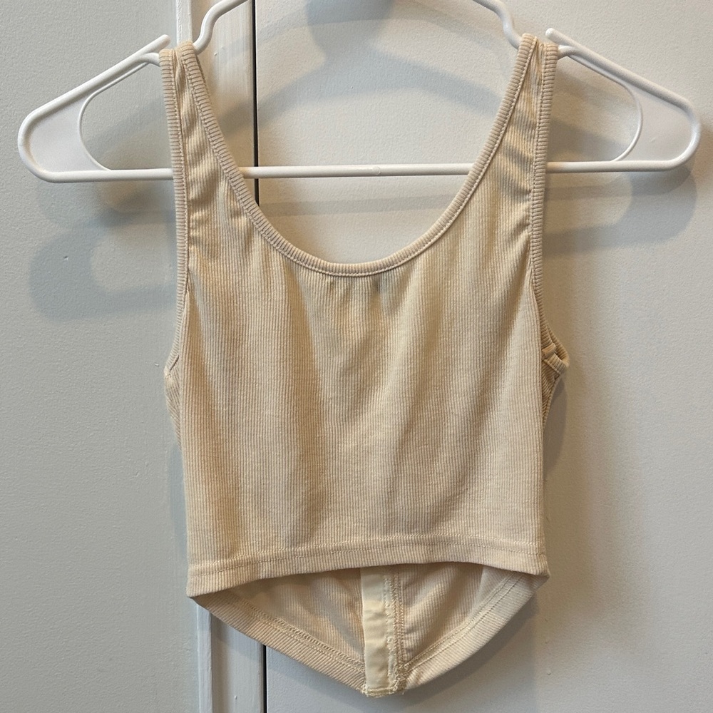 Cream Ribbed Crop Top - Picture 4 of 7